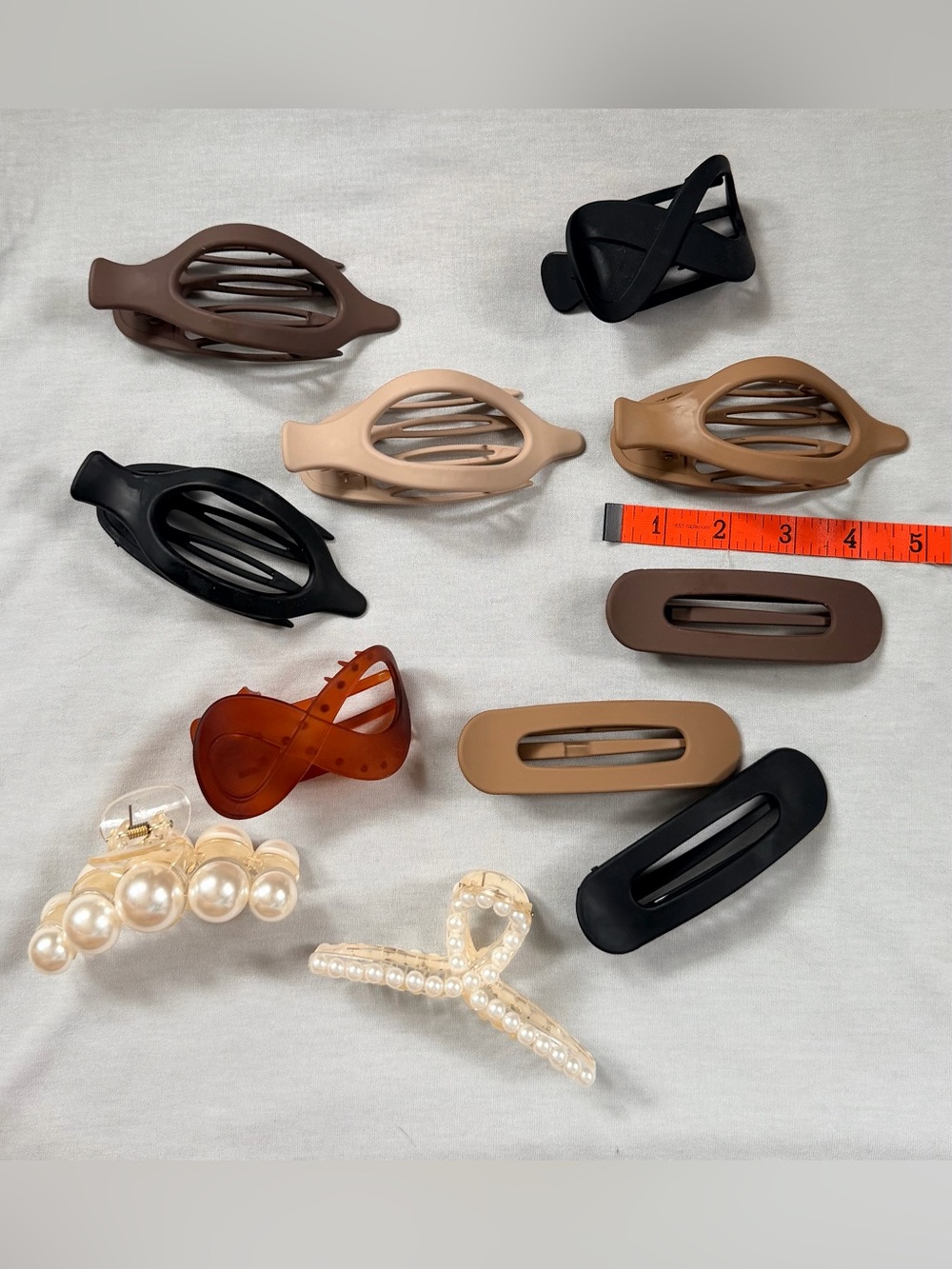 Neutral Matte Hair Clip Set - Assorted Brown, Tan, Black & Pearl Accents